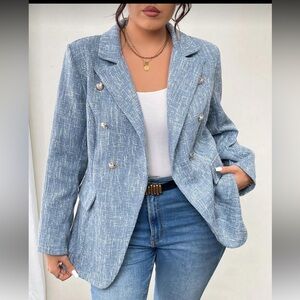 SHEIN Light Blue Double-Breasted Blazer